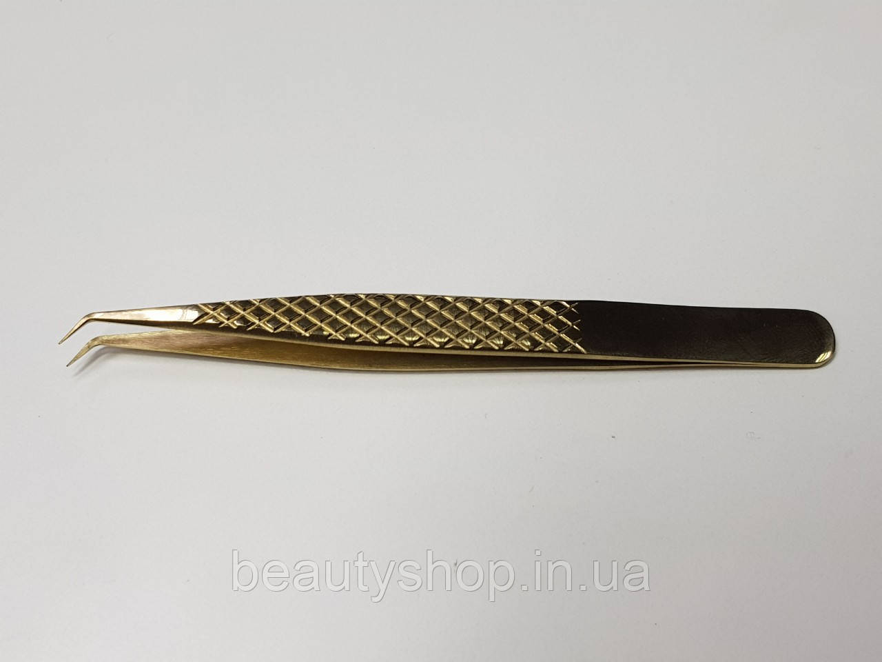 Пінцет для вій міні L тонкий з ребрами для об'ємного нарощування GOLD
