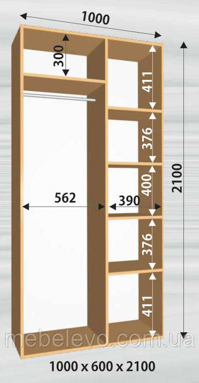 Шафа-купе 2 двері Стандарт 100х60 h-210, ТМ Фенікс