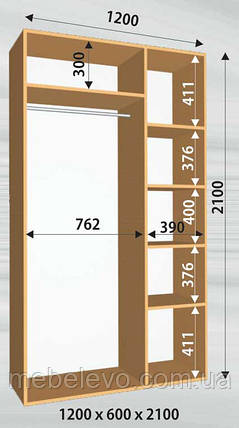 Шафа-купе 2 двері Стандарт 120х60 h-210, ТМ Фенікс, фото 1
