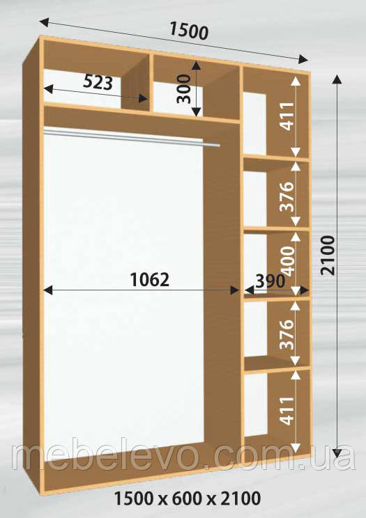 Шафа-купе 2 двері Стандарт 150х60 h-210, ТМ Фенікс