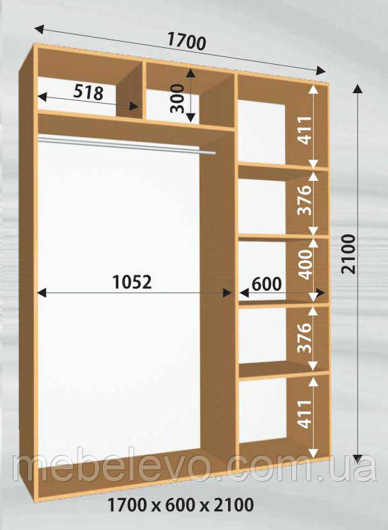 Шафа-купе 2 двері Стандарт 170х60 h-210, ТМ Фенікс