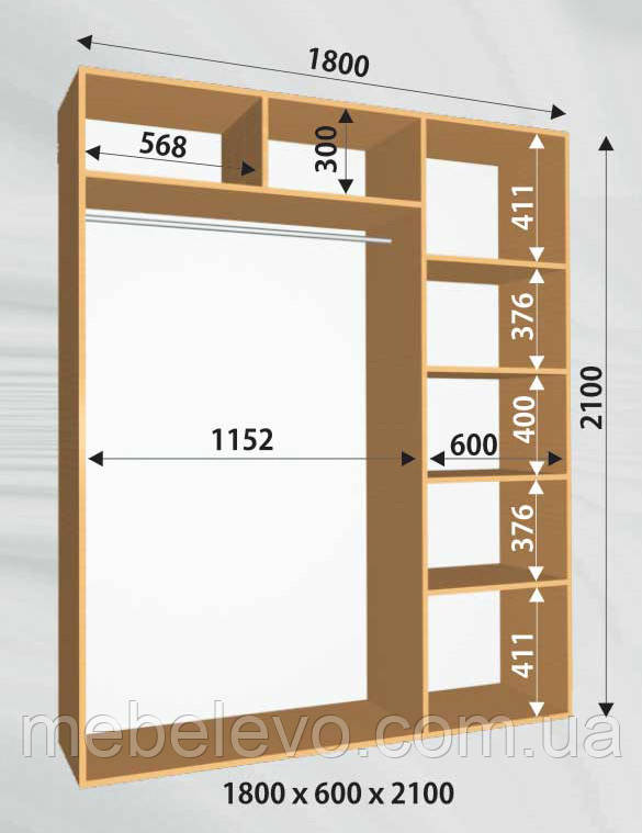 Шафа-купе 2 двері Стандарт, 180х60 h-210, ТМ Фенікс