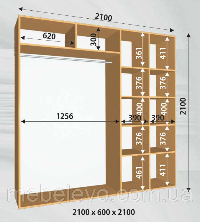 Шафа-купе 2 двері Стандарт 210х60 h-210, ТМ Фенікс