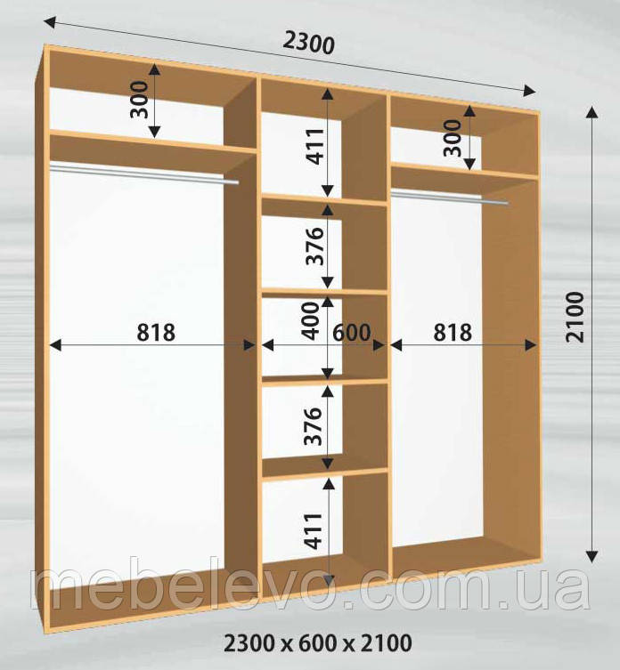 Шафа-купе 3 двері Стандарт 230х60 h-210, ТМ Фенікс