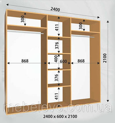 Шафа-купе 3 двері Стандарт 240х60 h-210, ТМ Фенікс, фото 1