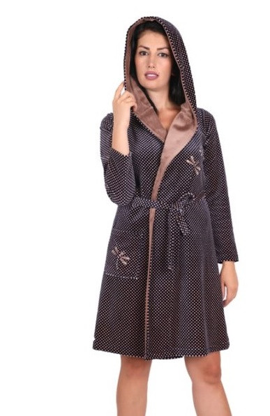 купить в Украине Модный короткий велюровый халат на запах