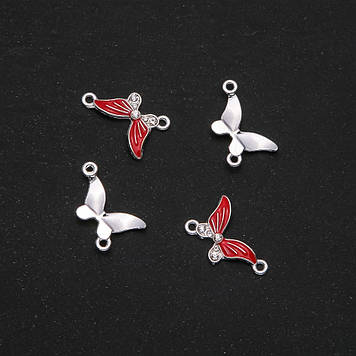 Фурнітура Коннектор Метелик червона емаль 24х12мм фас. 4шт.