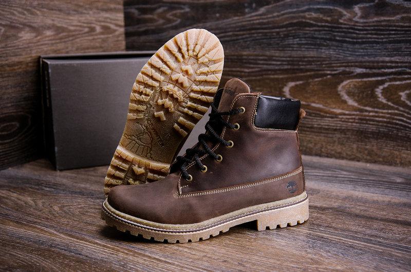 Мужские зимние кожаные ботинки Timberland Crazy Shoes Chocolate - фото 3 - id-p824943236