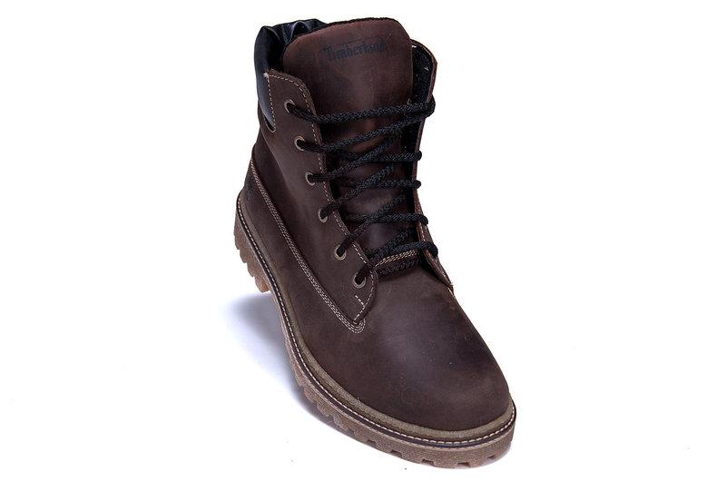 Мужские зимние кожаные ботинки Timberland Crazy Shoes Chocolate - фото 5 - id-p824943236