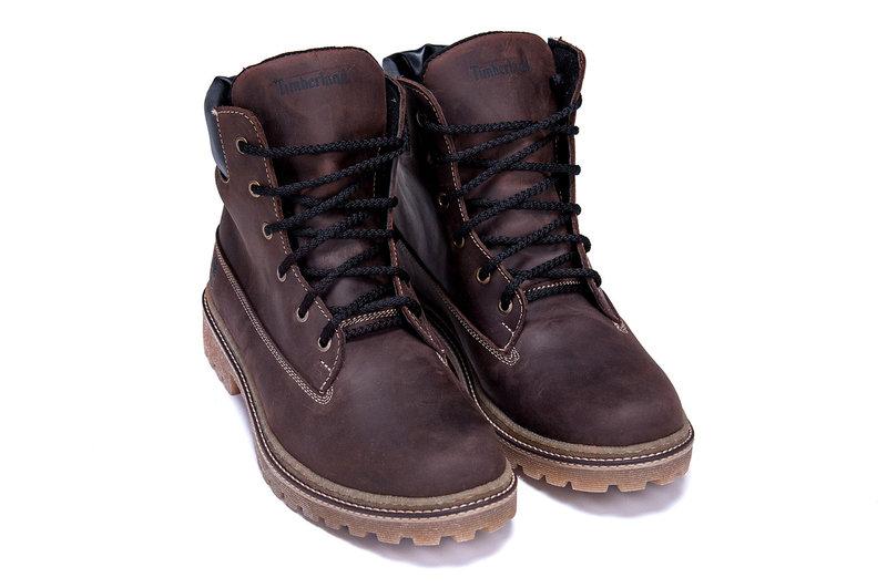 Мужские зимние кожаные ботинки Timberland Crazy Shoes Chocolate - фото 7 - id-p824943236