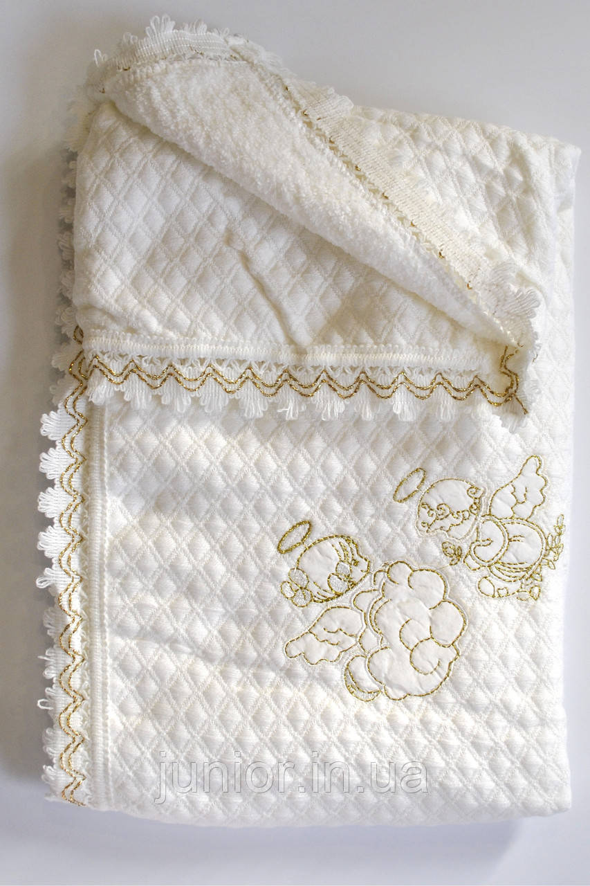 Плед із вишивкою в'язаний на махрі для хрещення.Туреччина., фото 1