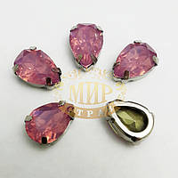 Cтразы в улучшенных цапах, Капля, цвет Rose Opal, размер 10x14, 1шт