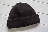 Чоловіча шапка зимова в'язана Лео з відворотом чорна, фото 5