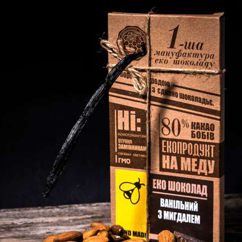 Шоколад чорний із Мигдалем, 100 грамів — Перша Мануфактура Еко Шоколада , фото 1