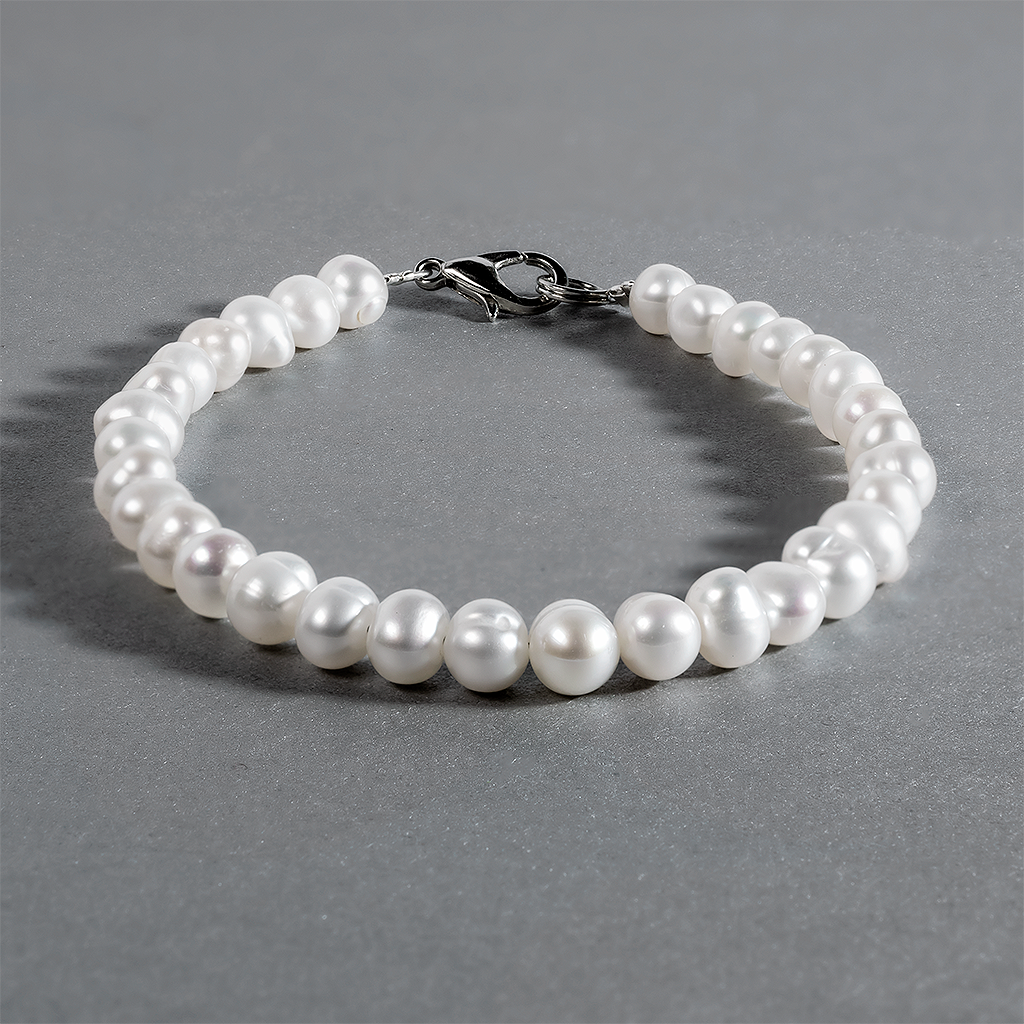 Перли білі, Ø6,5 мм, браслет, 114БЖ, фото 1