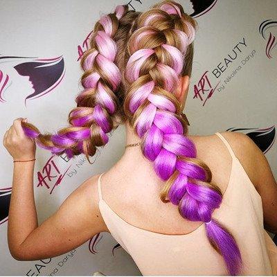 Канекалон омбре для причёсок, для кос брейд розовый и фиолетовый - фото 1 - id-p825169127