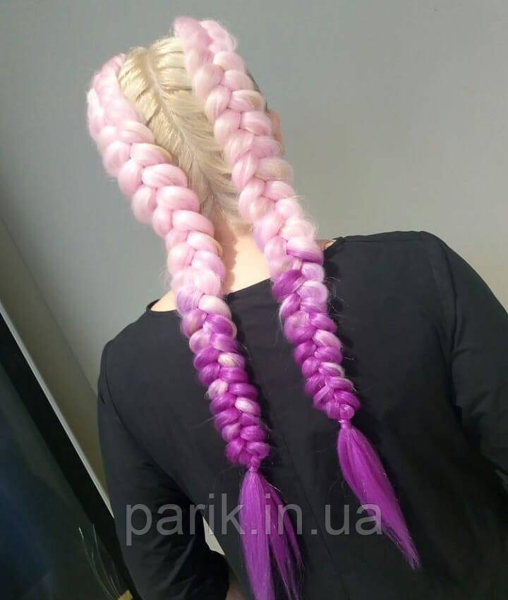 Канекалон омбре для причёсок, для кос брейд розовый и фиолетовый - фото 4 - id-p825169127