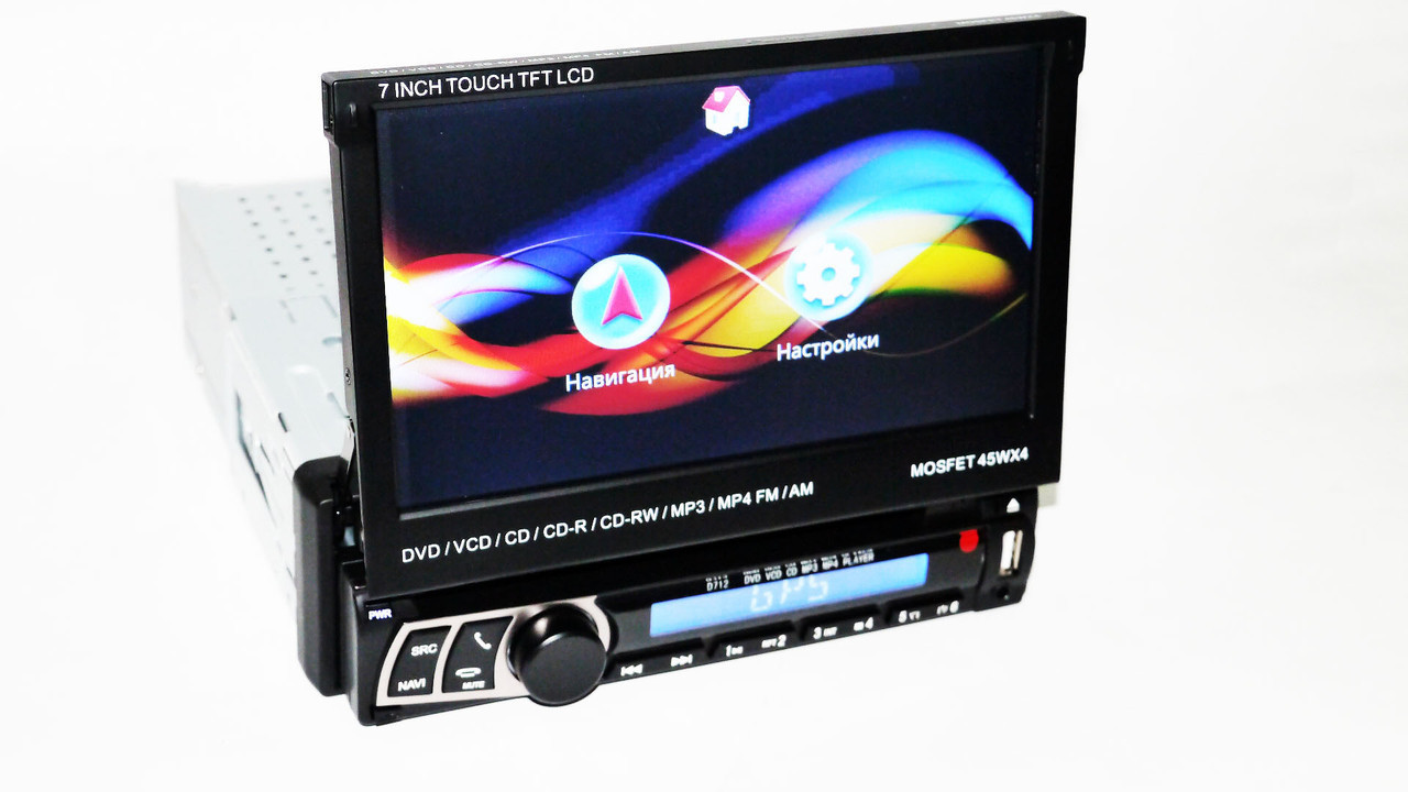 Автомагнітола з екраном 1DIN DVD-712 сенсорна OS: Windows, GPS, DVD/CD/MP5, TV.