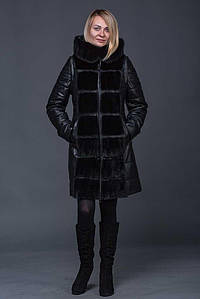 Шкіряний пуховик з хутром норки