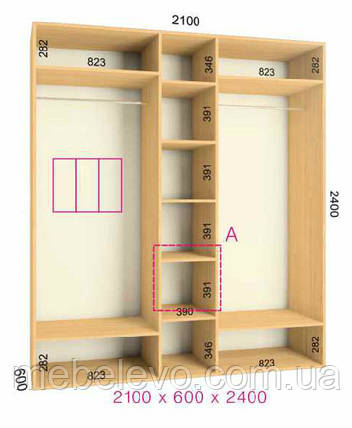 Шафа-купе 3 двері Комфорт 210х60 h-240, ТМ Фенікс, фото 1
