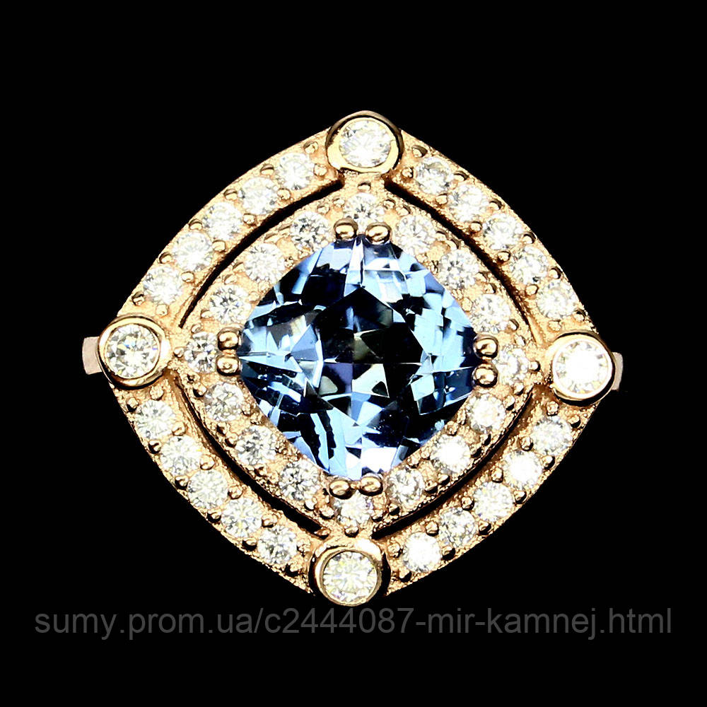 Шикарне кільце з натуральним кварцом розмір 19. Срібло в рожевому золоті, фото 1