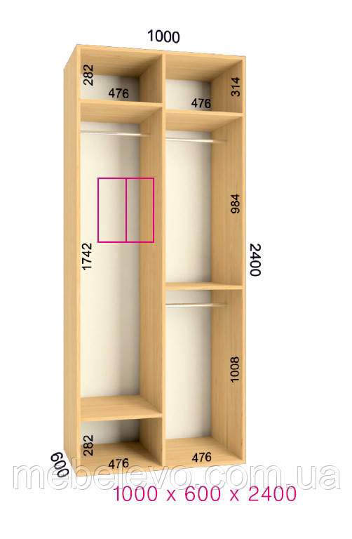 Шафа-купе 2 двері Ультра 100х60 h-240, ТМ Фенікс