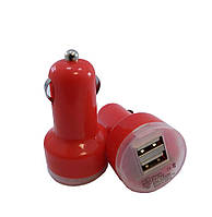 Автомобильная зарядка 2хUSB, 1A+2,1А, красная