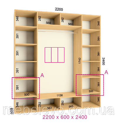 Шафа-купе 3 двері Ультра 220х60 h-240, ТМ Фенікс, фото 1