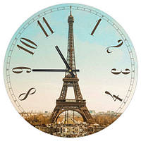 Настенные часы круглые «Эйфелева башня» деревянные с принтом 36 см (CHR_P_15M039)