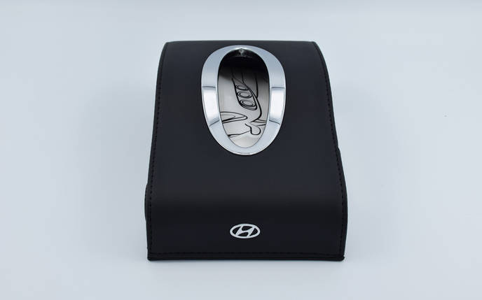 Підставка для серветок Hyundai шкіряна в автомобіль з логотипом і місцем для номера телефону Black Хундаи, фото 2