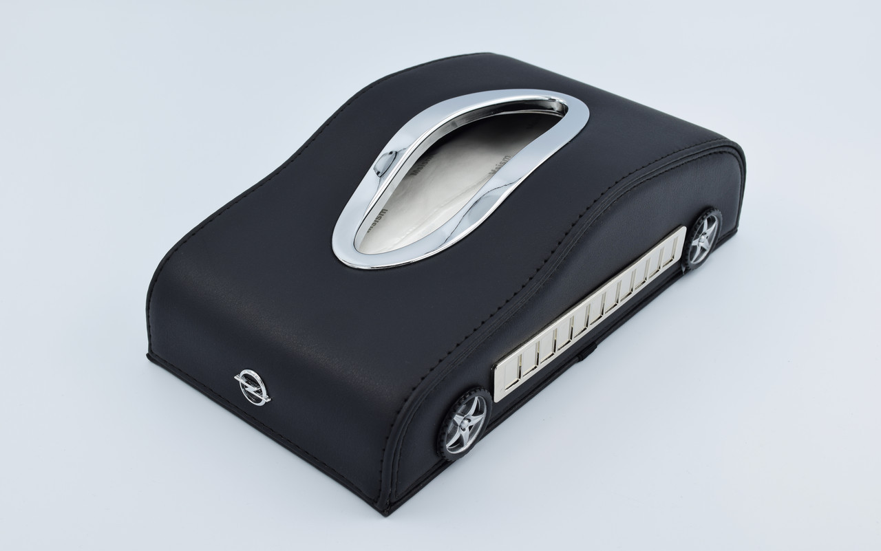 Підставка для серветок Opel шкіряна в автомобіль з логотипом і місцем для номера телефону Black Опель