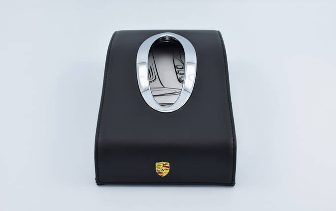 Підставка для серветок Porsche шкіряна в автомобіль з логотипом і місцем для номера телефону Black Порше, фото 3