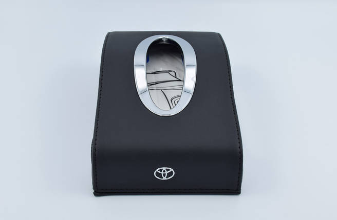 Підставка для серветок Toyota шкіряна в автомобіль з логотипом і місцем для номера телефону Black Toyota, фото 2