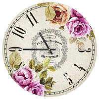 Настінний годинник круглий «Pink flowers» дерев'яний з принтом 36 см (CHR_P_15M030)