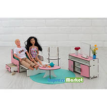 Меблі для лялькового будиночка Барбі NestWood, біло-рожева (ВІТАЛЬНЯ)