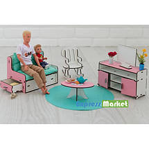 Меблі для лялькового будиночка Барбі NestWood, біло-рожева (ВІТАЛЬНЯ), фото 2
