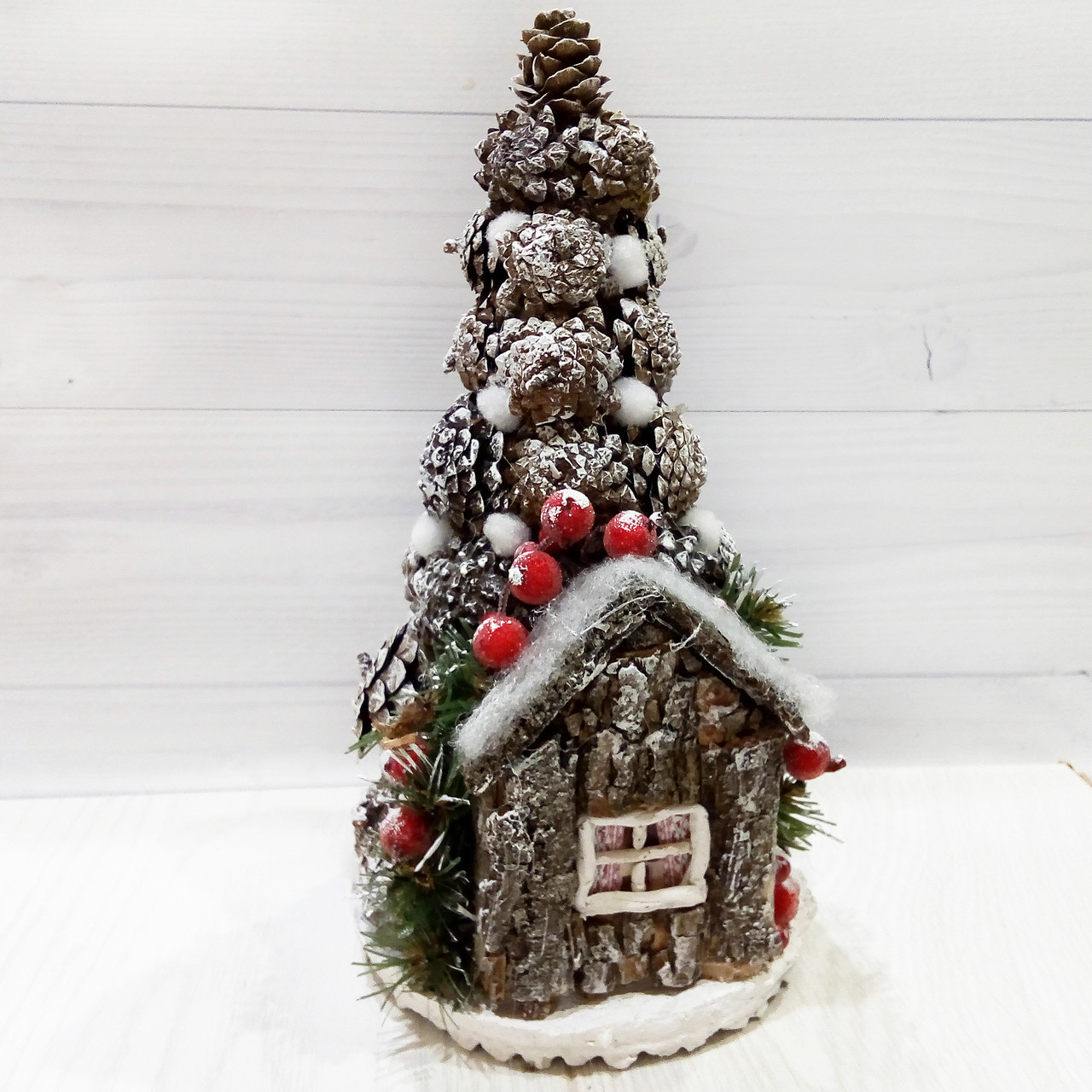 Настільна новорічна ялинка з декором із шишок H — 35 см Ручна робота