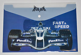 Папка-конверт А4+, на кнопці, 18 мкр "Машини" синя