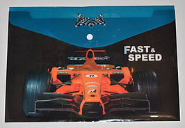 Папка-конверт А4+, на кнопці, 18мкр "Машини" чорна