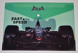 Папка-конверт А4+, на кнопці, 18мкр "Машини" зелена