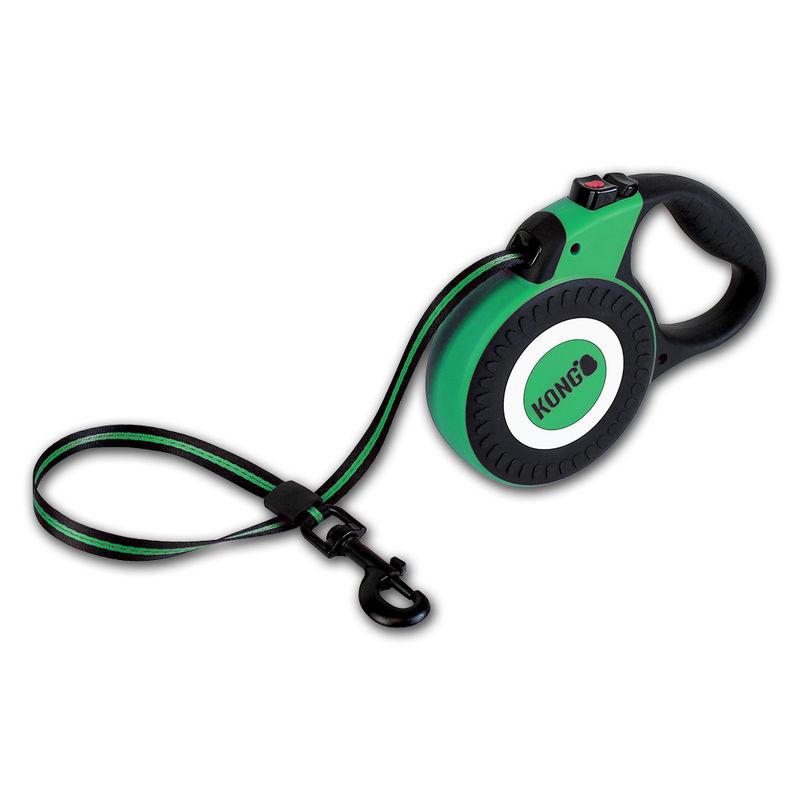 Повідець-рулетка KONG Reflect для собак до 30 кг — 5 м. Світловідбивна стрічка — зелений неон