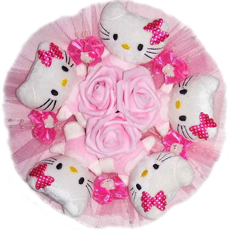 Букет із м'яких іграшок Котики 5 із шпильками в рожевому