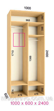 Шафа-купе 2 двері Люкс 100х60 h-240, ТМ Фенікс, фото 1