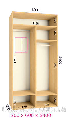 Шафа-купе 2 двері Люкс 120х60 h-240, ТМ Фенікс, фото 1