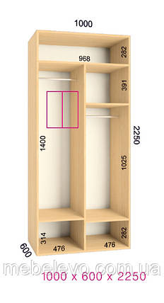 Шафа-купе 2 двері Люкс 100х60 h-225, ТМ Фенікс, фото 1