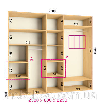 Шафа-купе 3 двері Люкс 250х60 h-225, ТМ Фенікс, фото 1