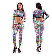 Комплект спортивний Легінси + Топ з довгим рукавом LS Comics Blue