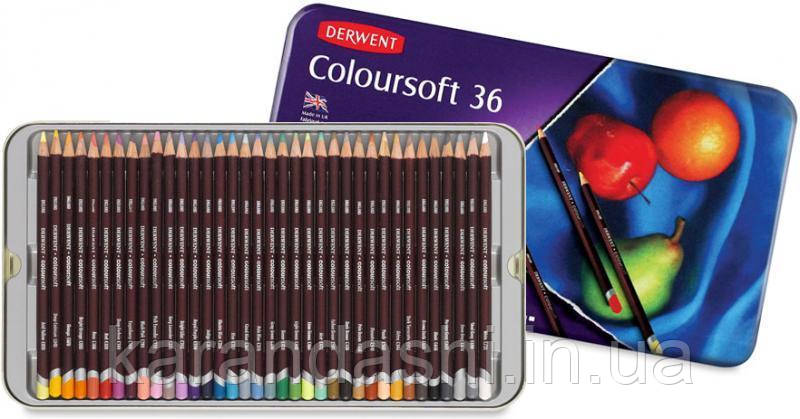 Набір кольорових олівців DERWENT Coloursoft 36 кольорів в металі DW-0701028, фото 2