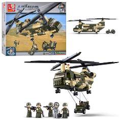 Конструктор Sluban M38-B0508 из серии "Армия" "Вертолет, военный,машина,фигурки" 620 деталей.