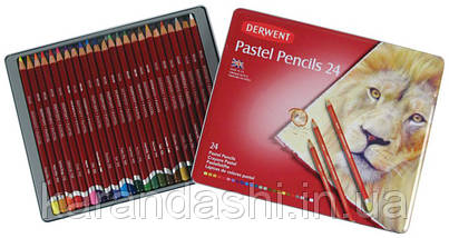 Набір пастельних олівців Derwent Pastel Pencils 24 кол. в металевій коробці DW32992, фото 3